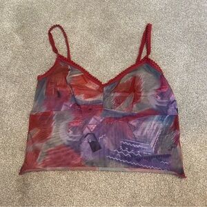 patterned mesh crop tank top